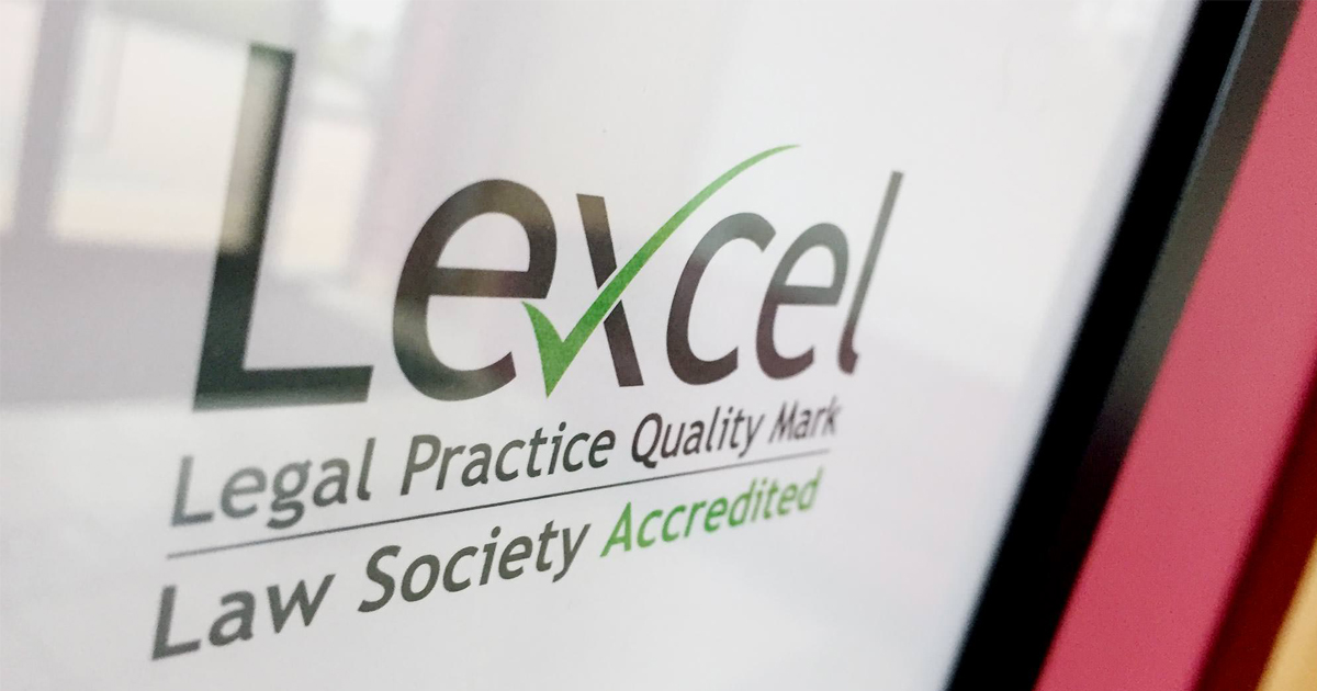 Lexcel logo showing the Legal Practice Quality Mark meaning the business is Law Society Accredited